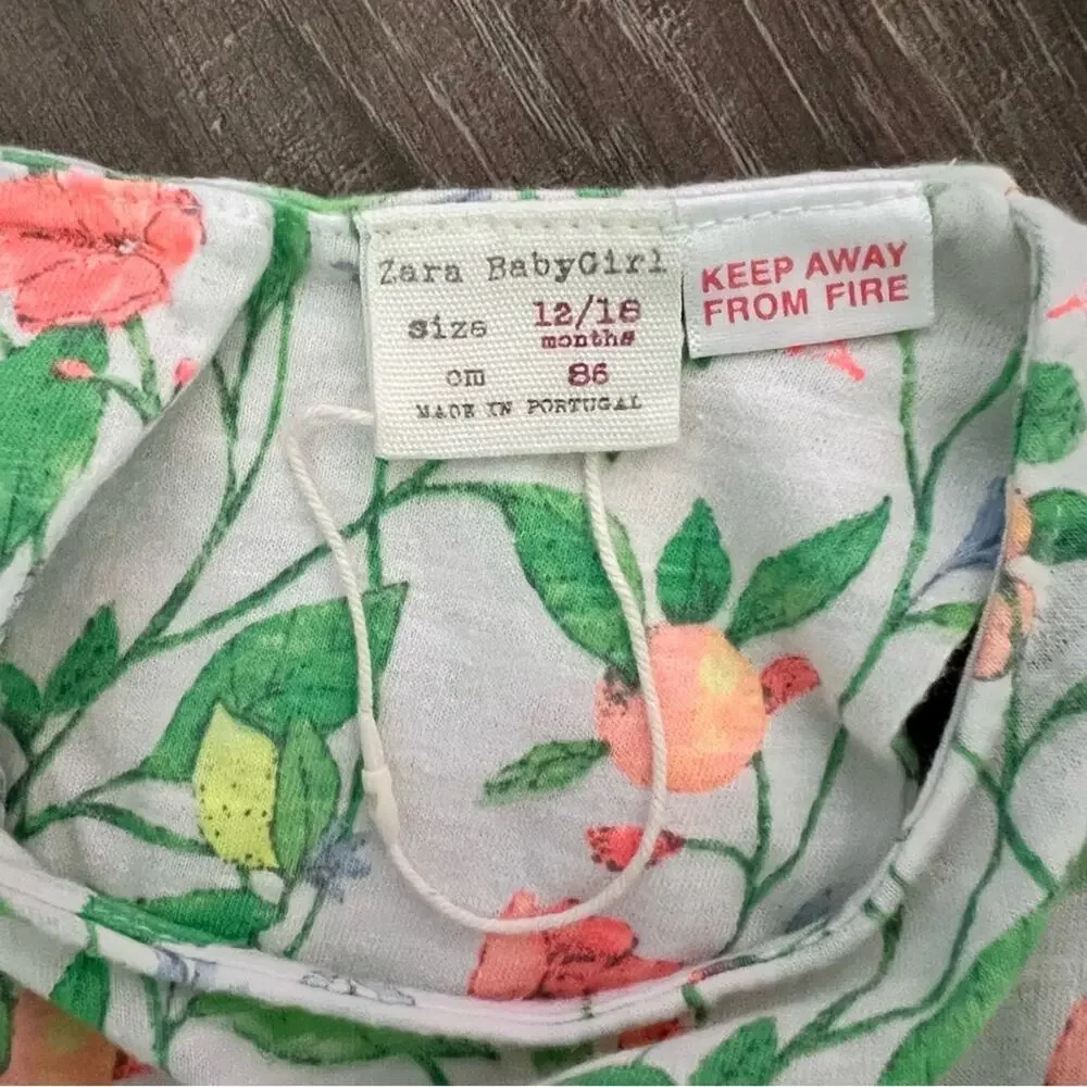🌵3/$20 Zara Baby Girls Dress 12–18 Months White Floral Citrus Cotton Sleeveless